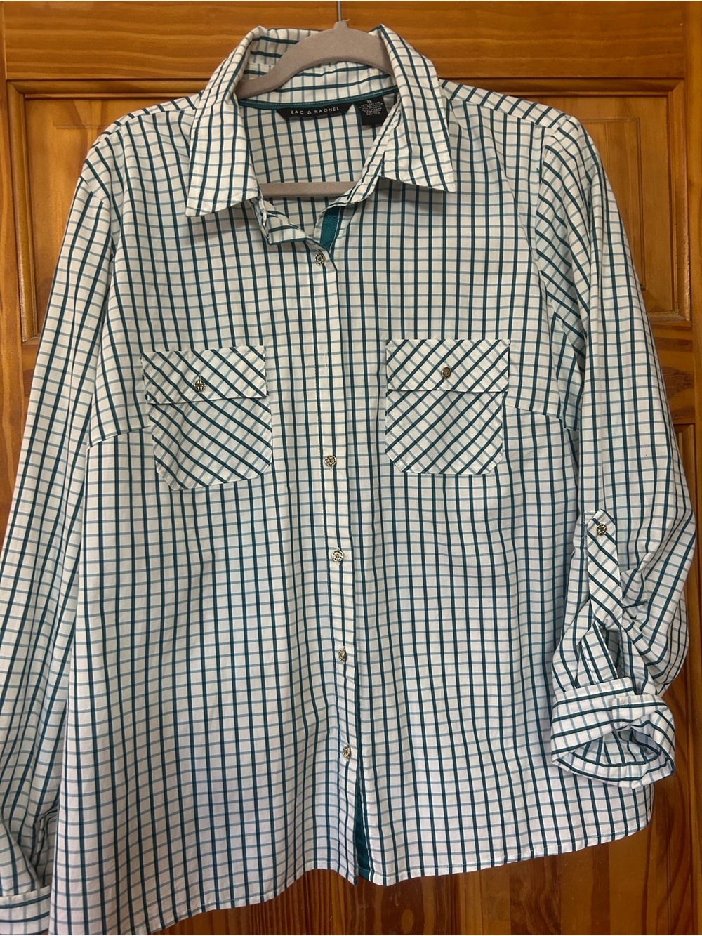 Zac & Rachel Teal and White Plaid Button-Down Shirt